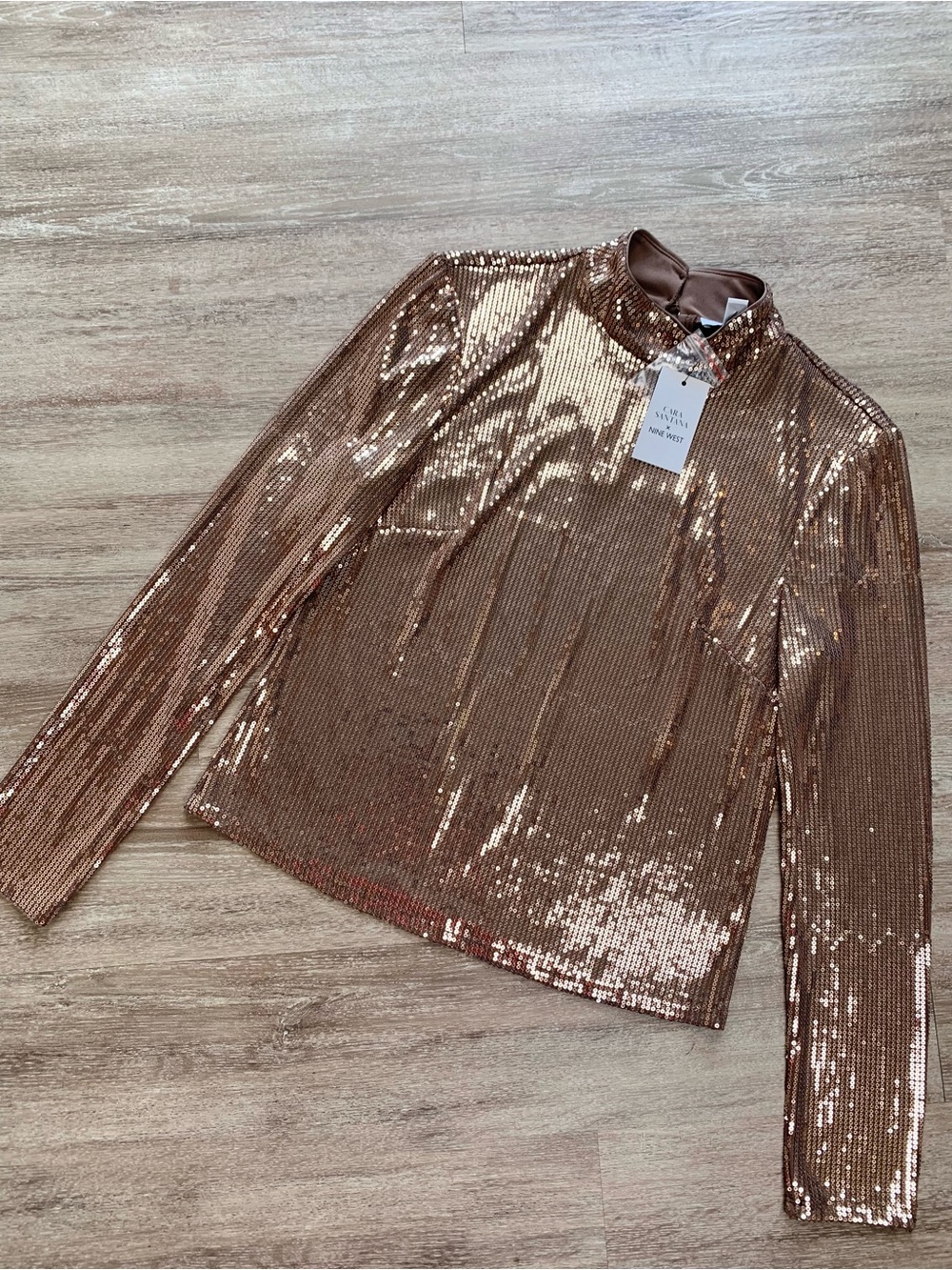 NWT Cara Santana x Nine West Rose Gold Sequin Mock Neck Top M
